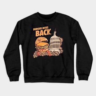 Burger Bites Back Funny Halloween Design (Light, Yellow Text) Crewneck Sweatshirt